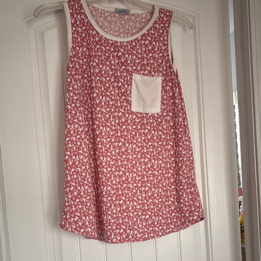 White Birch Red Floral Tank Top with Pocket